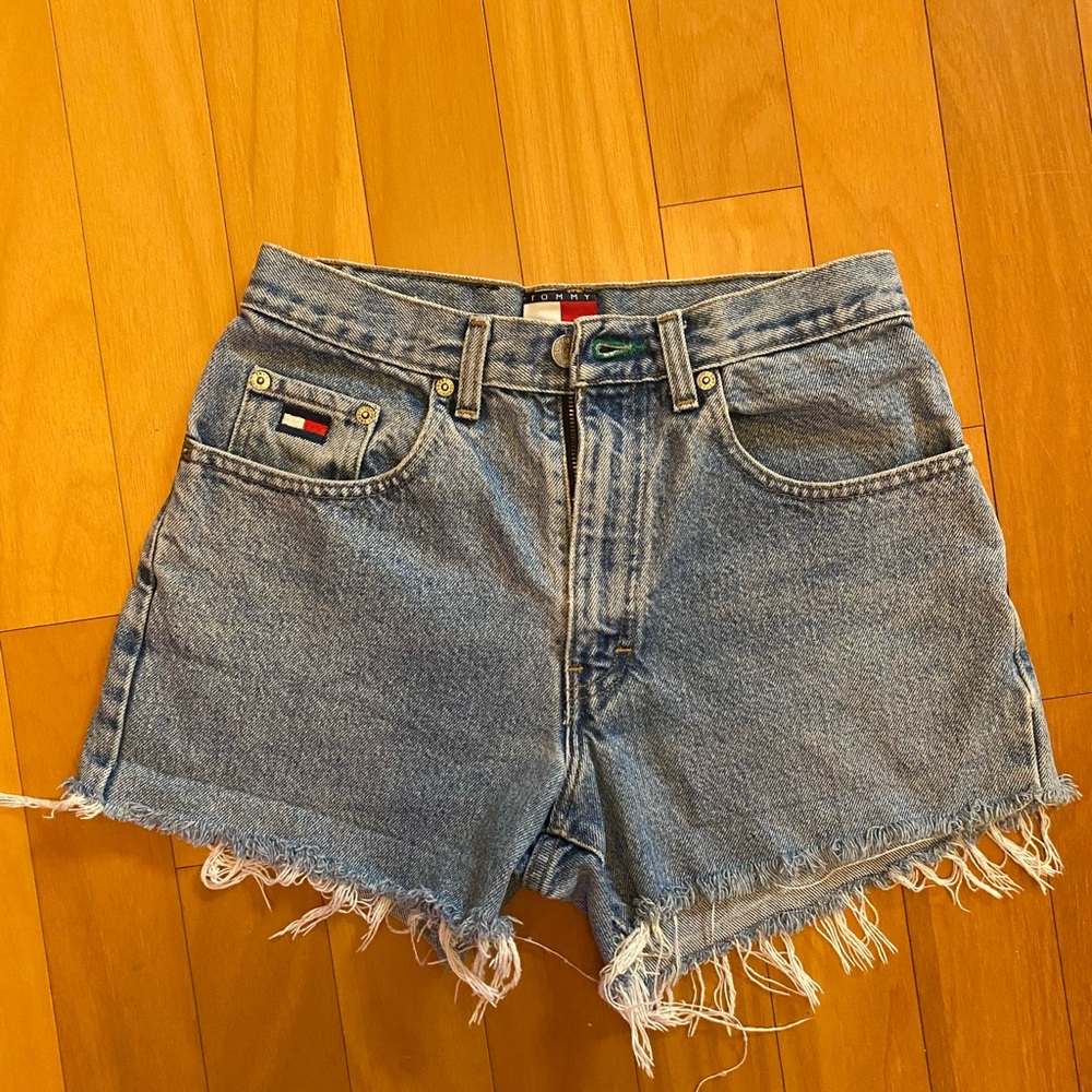 Tommy Hilfiger Light Blue Denim Cutoff Shorts with Frayed Hem